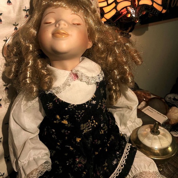 Opal Vintage Black and White Doll with Porcelain Face and Curly Hair